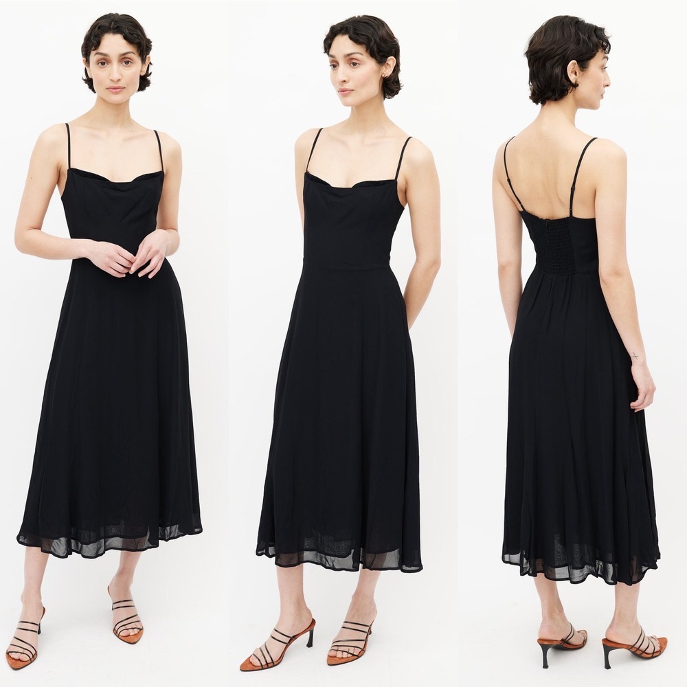 Reformation Holland Smocked Midi Dress 6 Black Sweetheart Bustier‎ Viscose Chic